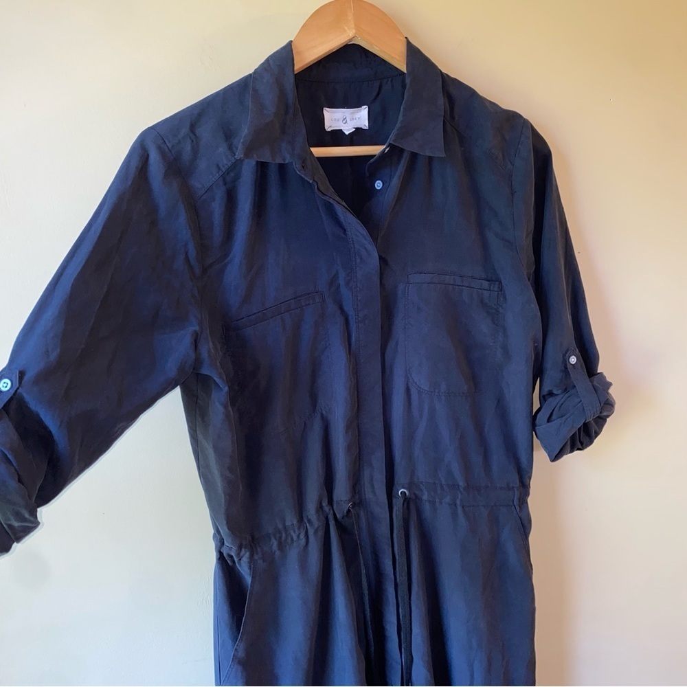 Lou & Grey Shirt Dress Women’s Small Grey Drawstring Waist Roll Tab Sleeve - Picture 2 of 10